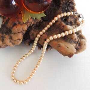 1950s Faux Pearl Choker Necklace with Sterling Silver Clasp | Costume Jewelry